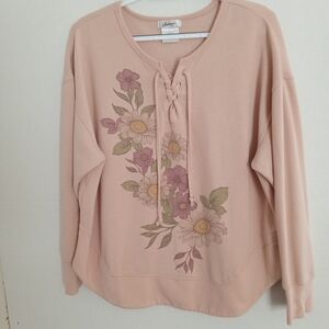 Floral Lace-Up Sweatshirt in Pink